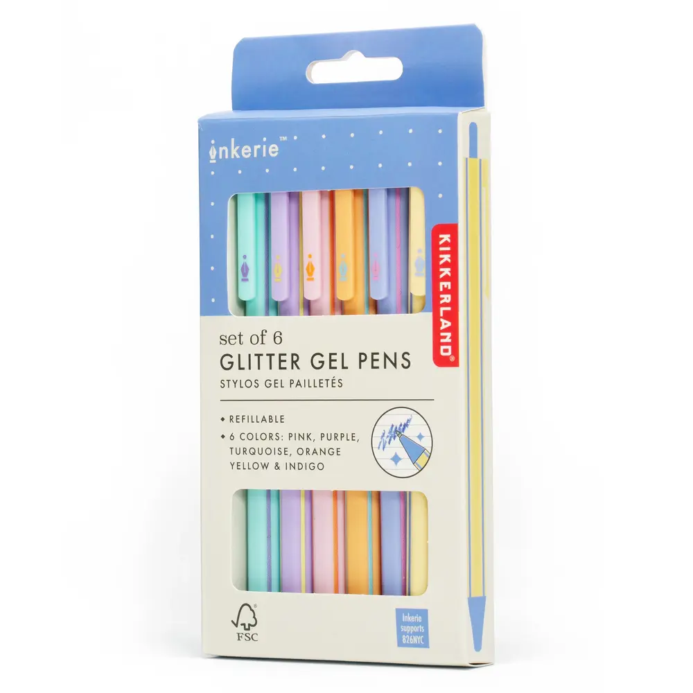Kikkerland Kikkerland - inkerie - navulbare glitter gel pens (set van 6)