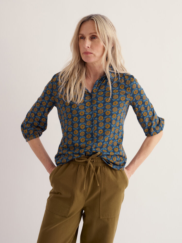 Seasalt Seasalt - 3/4 embrace shirt - marigold sketch marine Seasalt Seasalt - 3/4 embrace shirt - marigold sketch marine