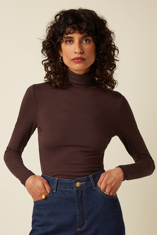 King Louie King Louie - rollneck top uni rib - chocolate King Louie King Louie - rollneck top uni rib - chocolate