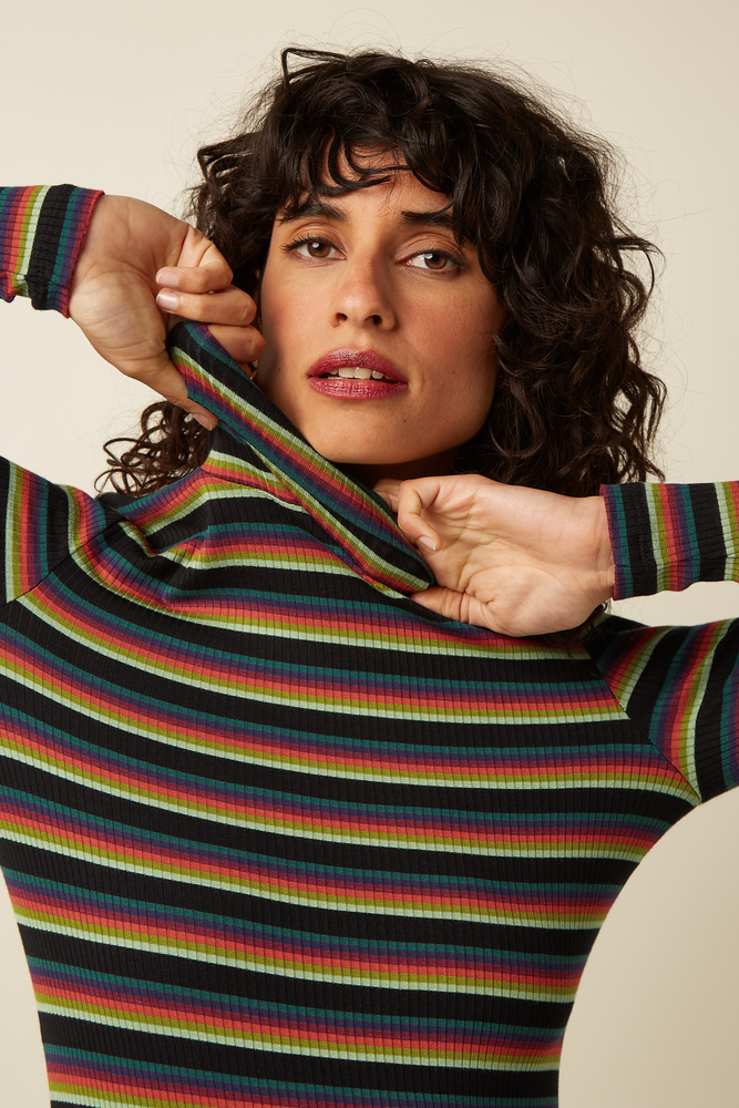 King Louie King Louie - rollneck top lottie stripe - botanical green King Louie King Louie - rollneck top lottie stripe - botanical green