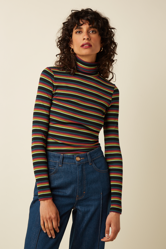 King Louie King Louie - rollneck top lottie stripe - botanical green King Louie King Louie - rollneck top lottie stripe - botanical green