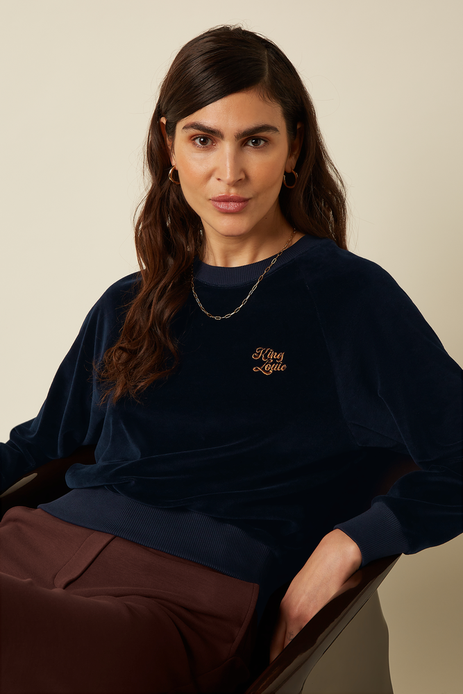 King Louie King Louie - febe sweater baton velvet - sapphire blue King Louie King Louie - febe sweater baton velvet - sapphire blue