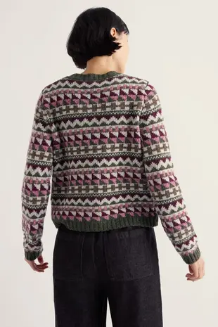 Seasalt Seasalt - dawson pick cardigan fairisle - zig zag geo dark hellebore