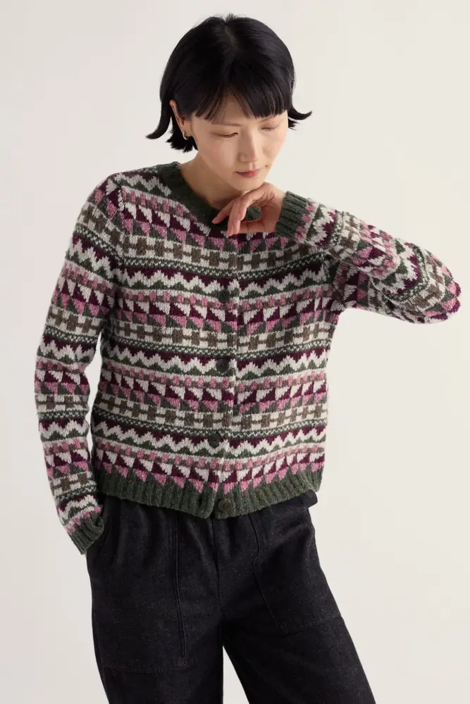 Seasalt Seasalt - dawson pick cardigan fairisle - zig zag geo dark hellebore
