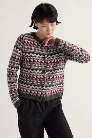 Seasalt Seasalt - dawson pick cardigan fairisle - zig zag geo dark hellebore