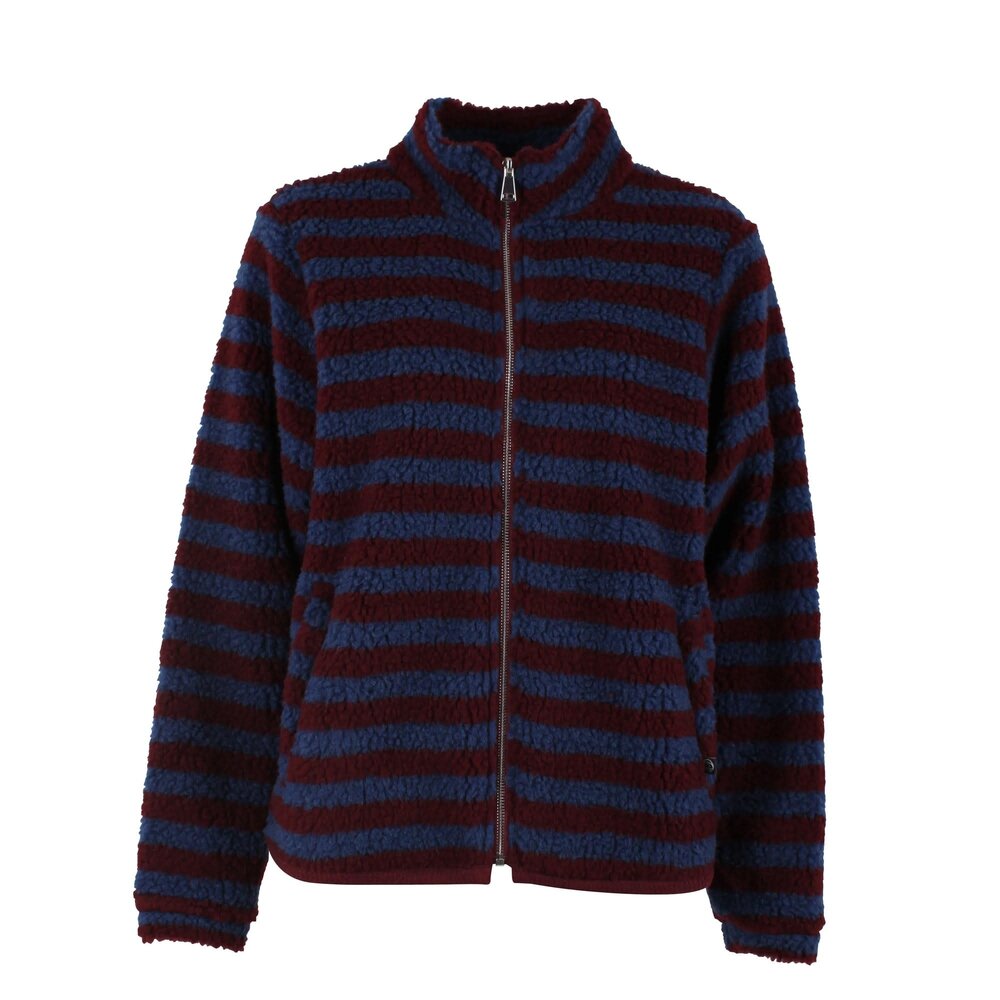 Danefae Danefae - danedada fuzzy wool stripe fleece zip-up - dark wine/porcelaine Danefae Danefae - danedada fuzzy wool stripe fleece zip-up - dark wine/porcelaine