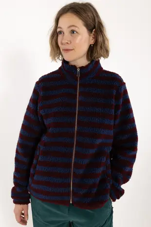 Danefae Danefae - danedada fuzzy wool stripe fleece zip-up - dark wine/porcelaine Danefae Danefae - danedada fuzzy wool stripe fleece zip-up - dark wine/porcelaine