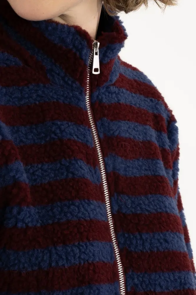 Danefae Danefae - danedada fuzzy wool stripe fleece zip-up - dark wine/porcelaine Danefae Danefae - danedada fuzzy wool stripe fleece zip-up - dark wine/porcelaine