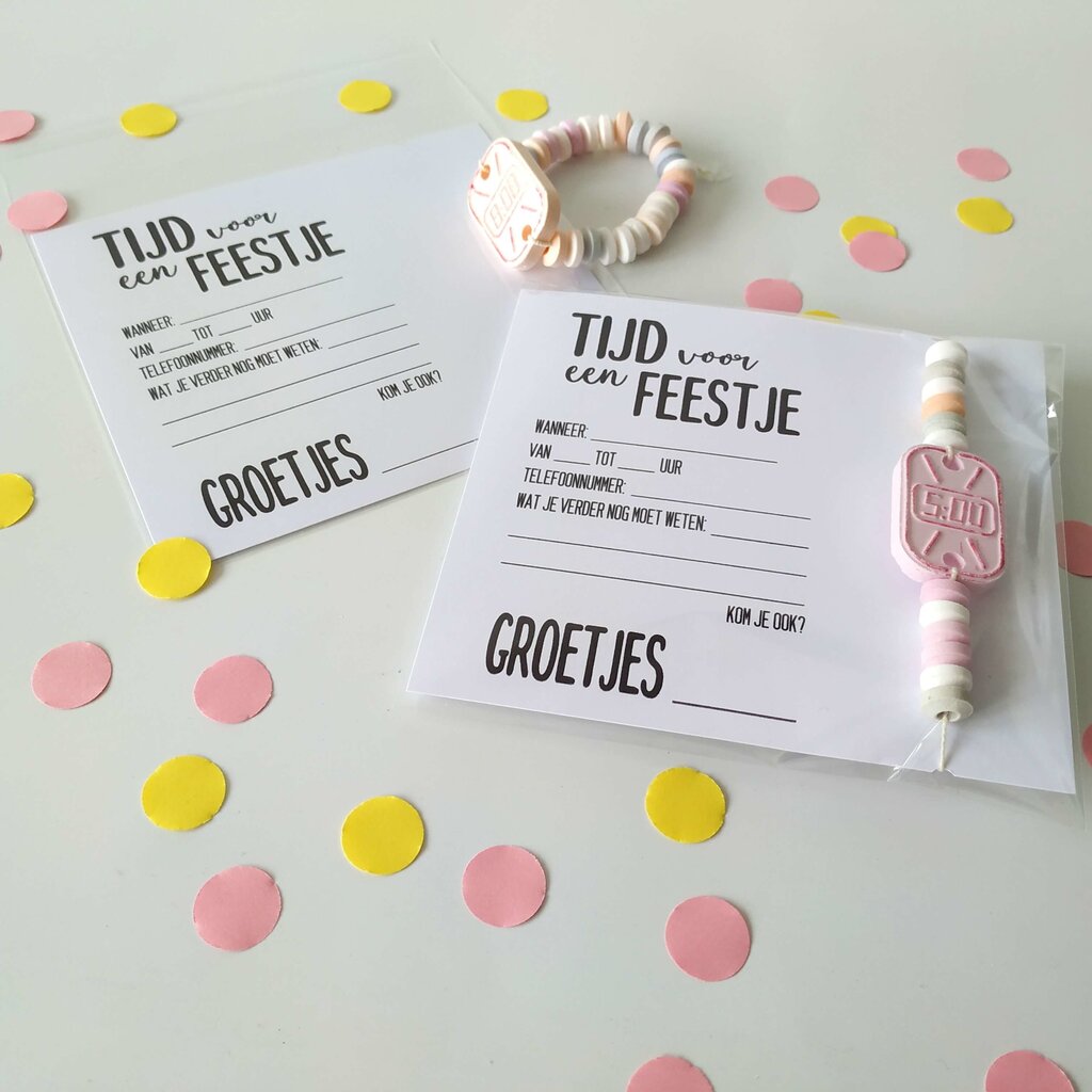 Printable uitnodiging snoepketting horloge
