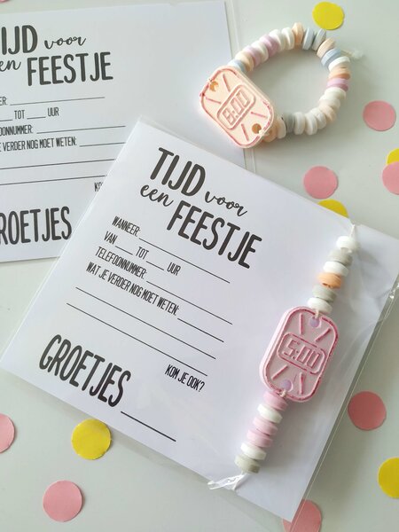 Printable uitnodiging snoepketting horloge