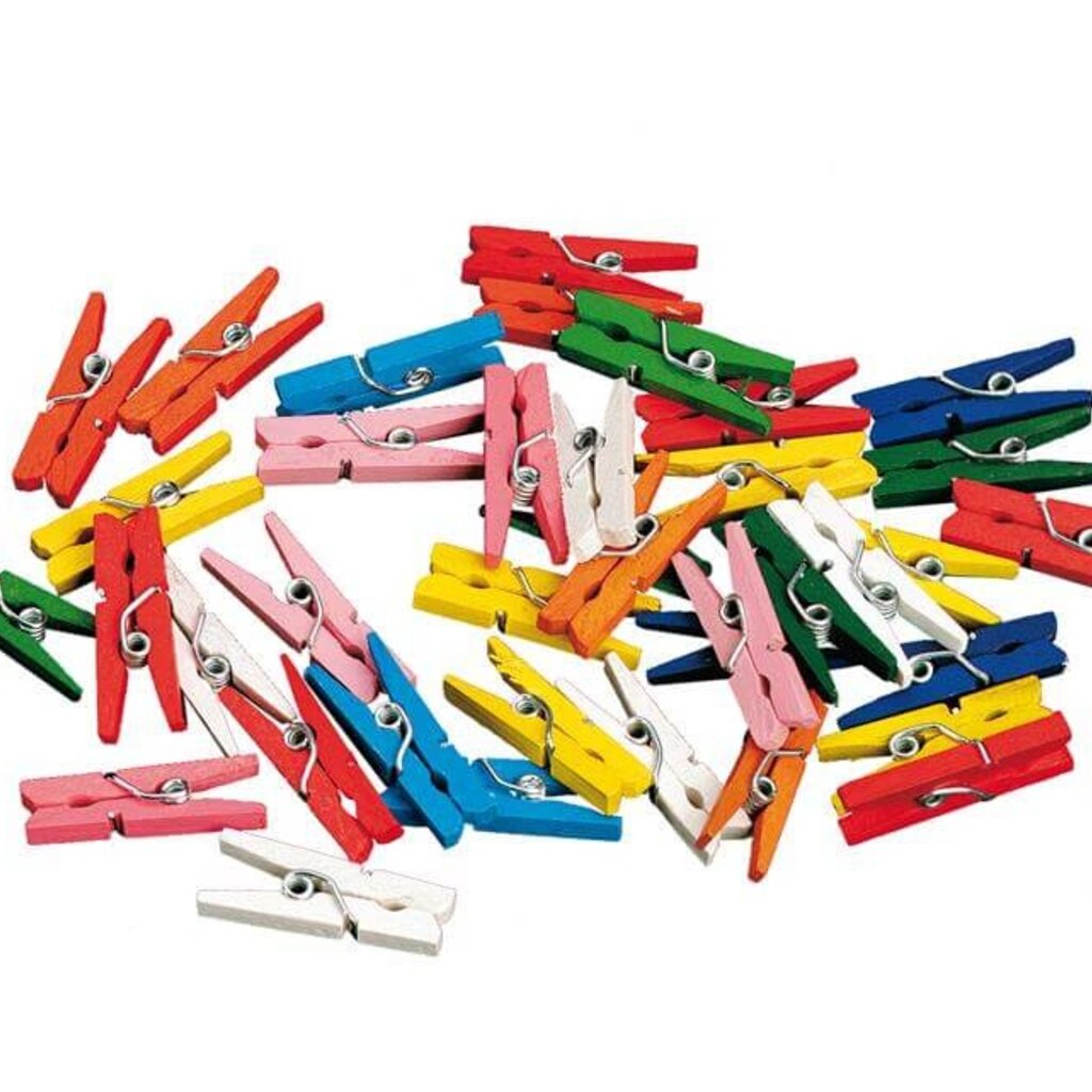 Mini knijpertjes hout gekleurd 20x