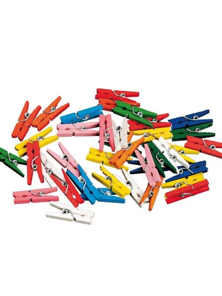 Mini knijpertjes hout gekleurd 20x