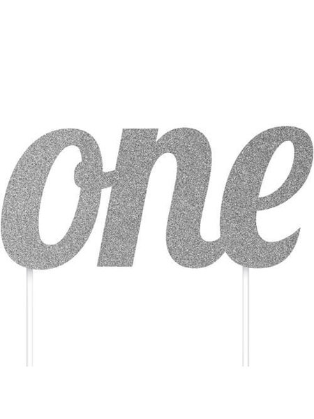 Zilveren cake topper One