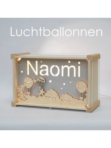 Houten nachtlampje deluxe met naam: Luchtballonnen