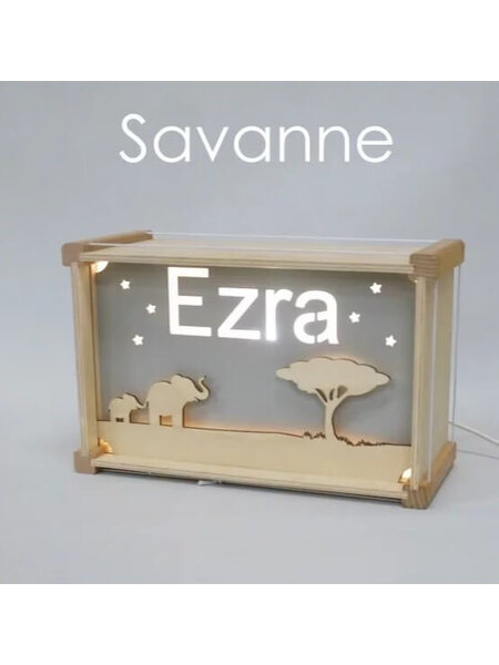 Houten nachtlampje deluxe met naam: Savanne