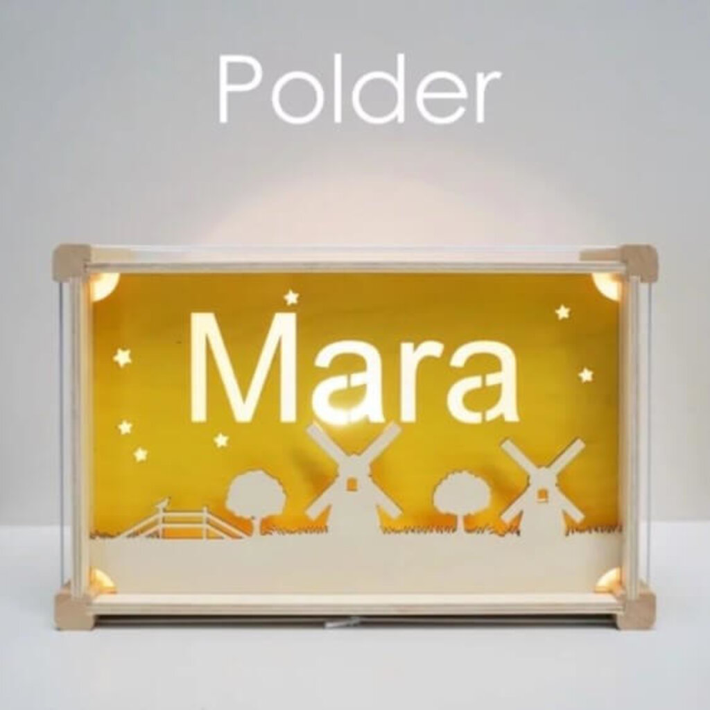 Houten nachtlampje deluxe met naam: Polder
