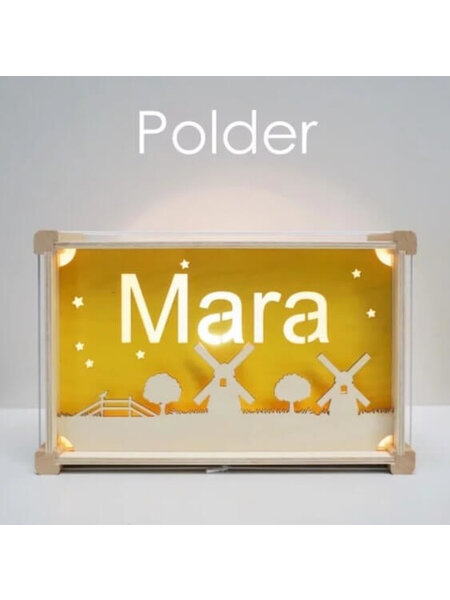 Houten nachtlampje deluxe met naam: Polder