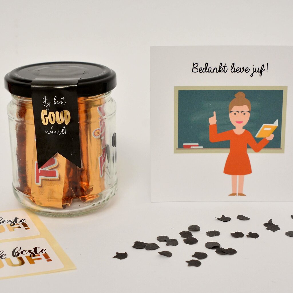 Traktatie kaartjes bedankt juf 10x