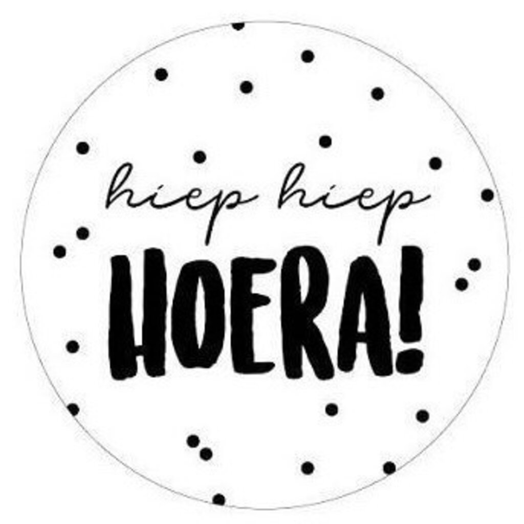 Sluitsticker - Hiep hiep hoera! zwart/wit 10x