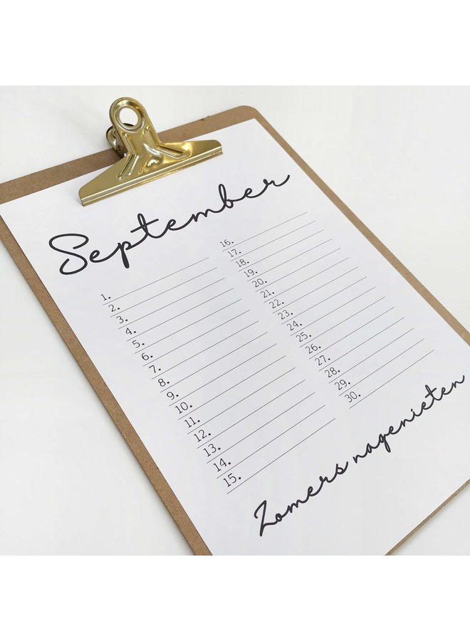 Printable kalender en poster september