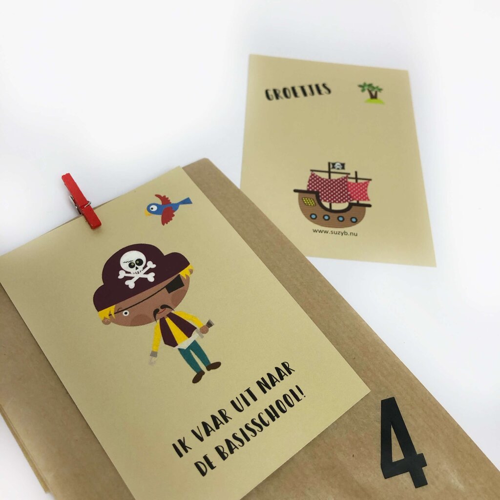 Traktatie kaartjes piraat ik vaar uit naar de basisschool 10x