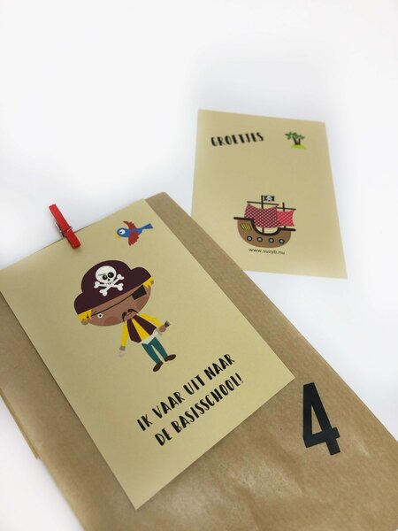 Traktatie kaartjes piraat ik vaar uit naar de basisschool 10x