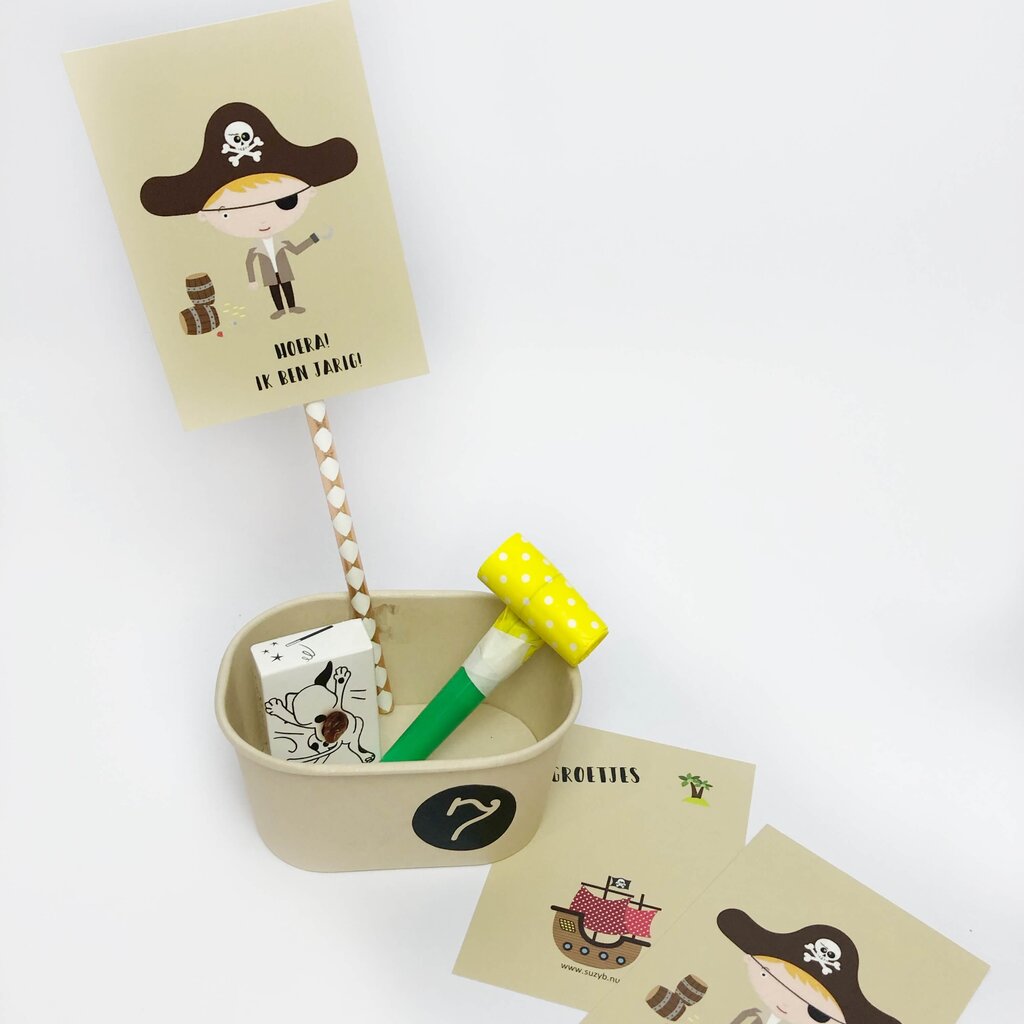 Traktatie kaartjes piraat ik ben jarig 10x