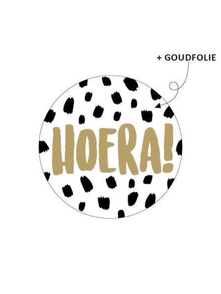 Sluitsticker hoera met stippen en goud 10x