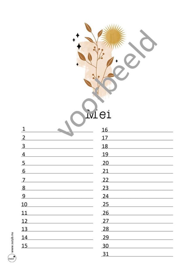 Printable Verjaardagskalender Mei