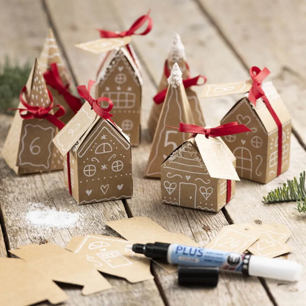 Adventskalender huisjes, bomen en stift