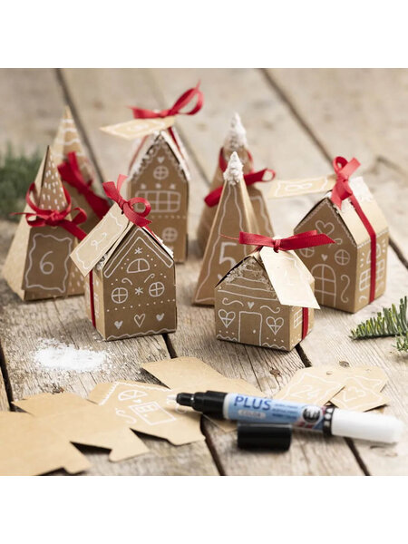 Adventskalender huisjes, bomen en stift