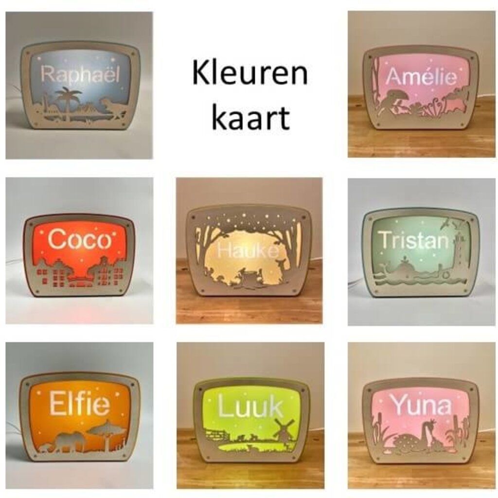 Houten lampje met naam Dino