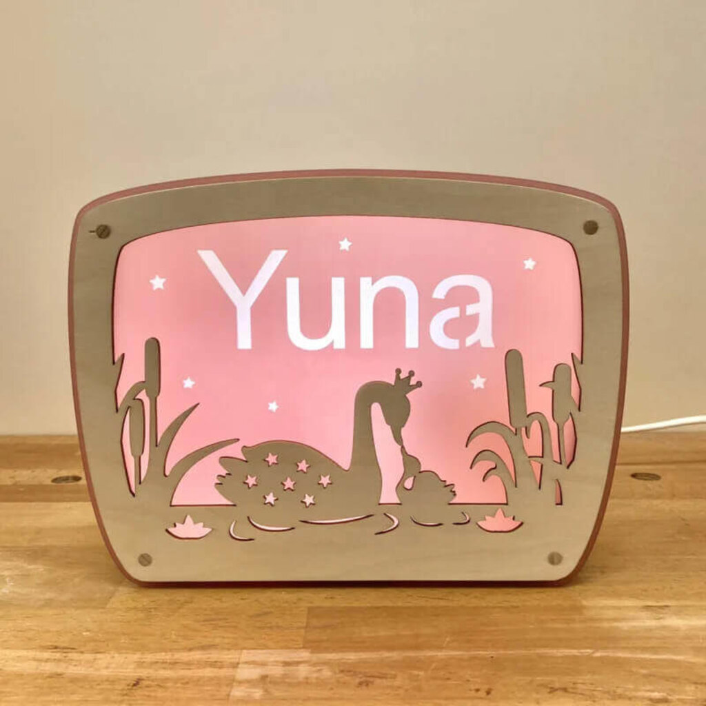 Houten lampje met naam  Zwaan