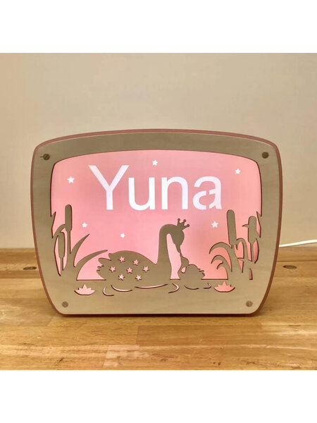 Houten lampje met naam Zwaan