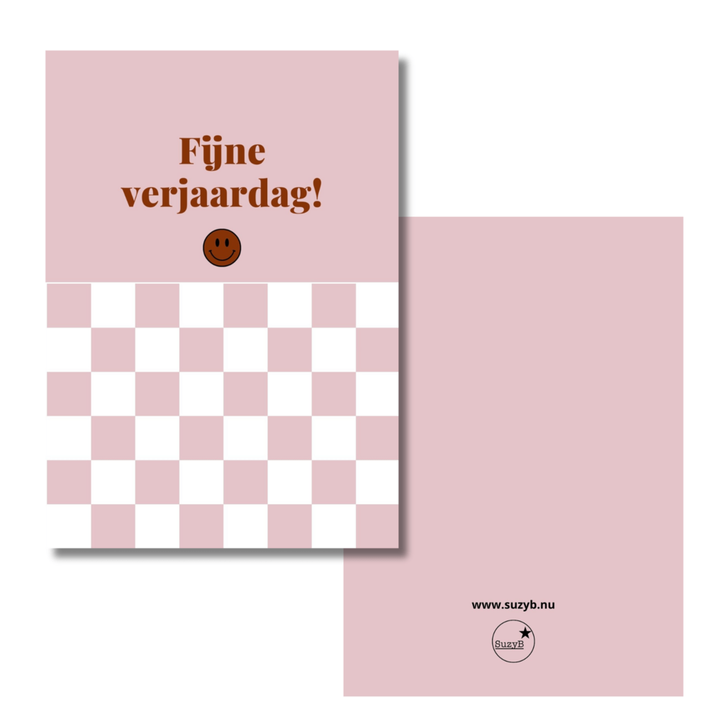 Kaart  Fijne verjaardag checkerboard roze