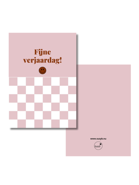 Kaart  Fijne verjaardag checkerboard roze