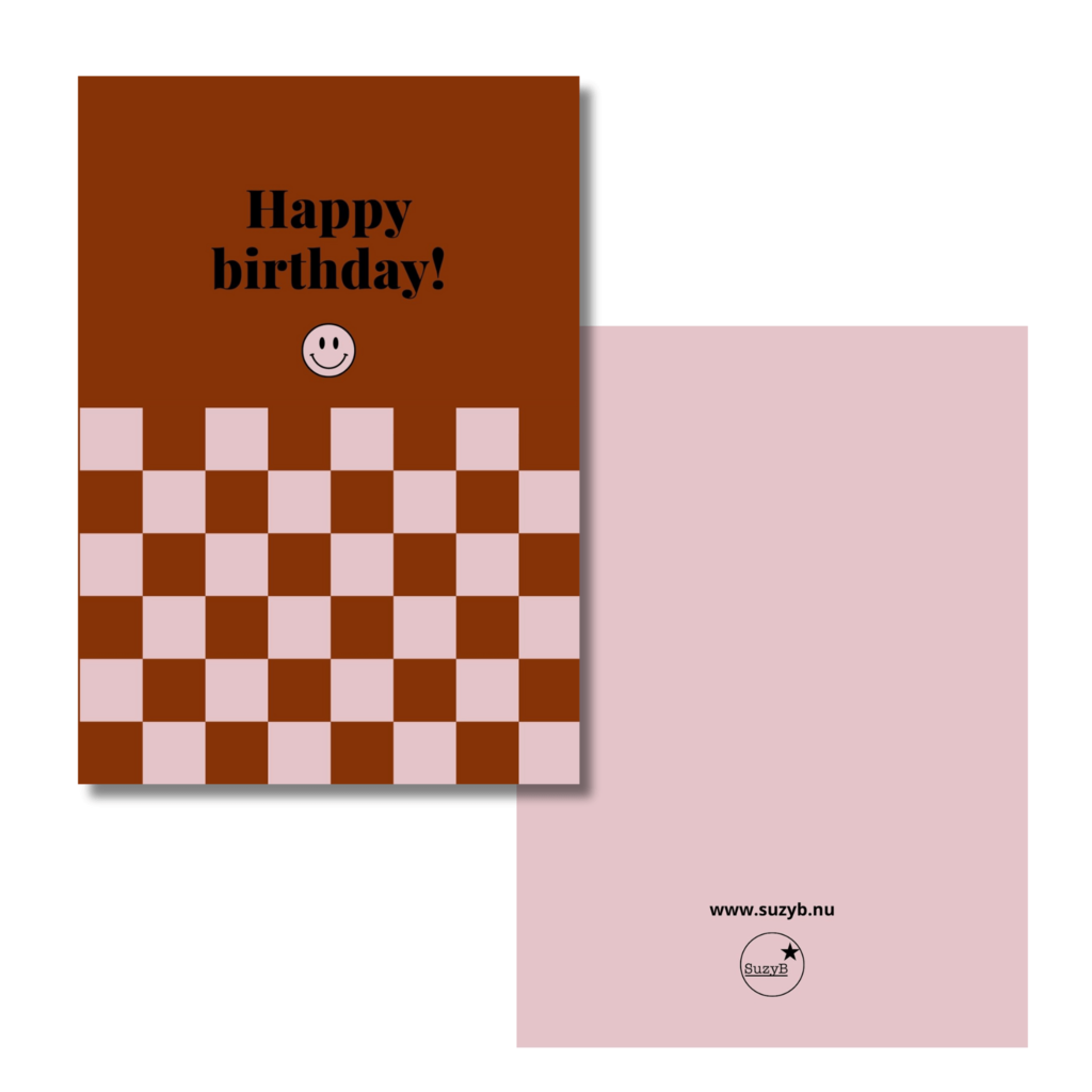 Kaart  Happy birthday checkerboard roest