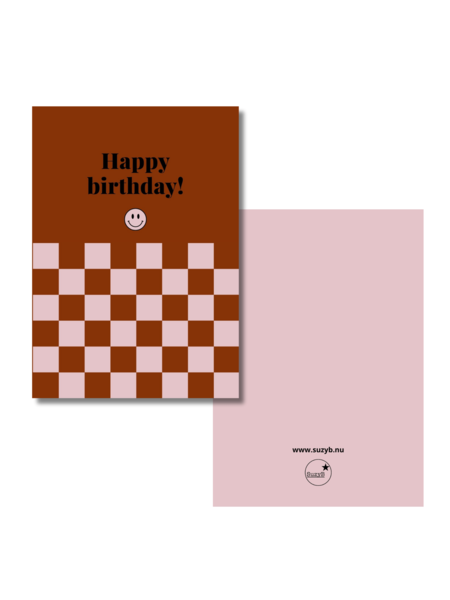 Kaart  Happy birthday checkerboard roest