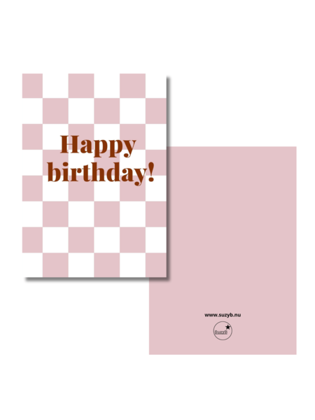 Kaart  Happy birthday checkerboard roze