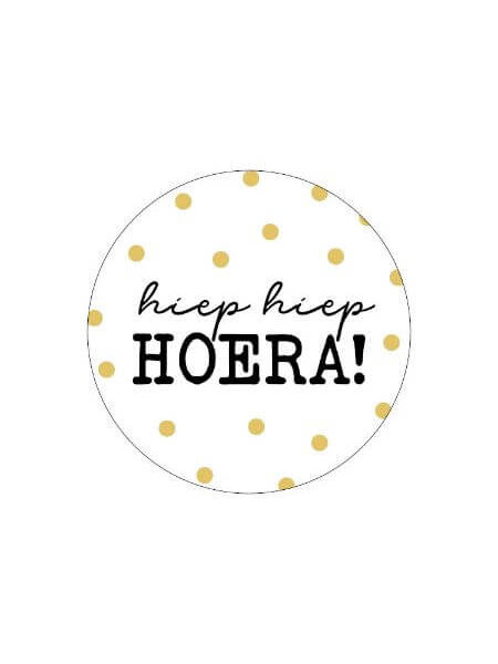 Sluitstickers hiep hiep hoera  met gouden stippen 10x
