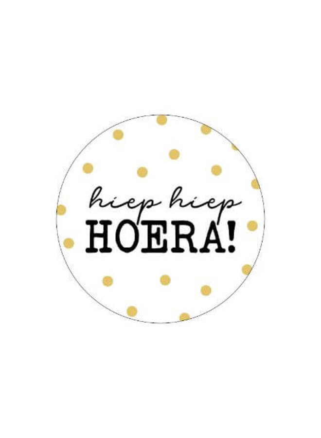 Sluitstickers hiep hiep hoera  met gouden stippen 10x