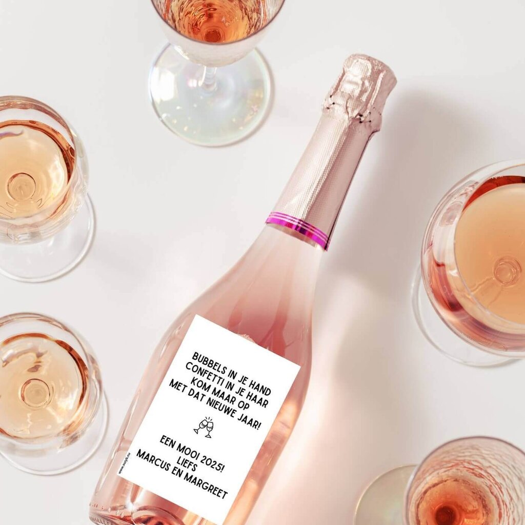 Wijnetiket  Oud en Nieuw Bubbels in je haar