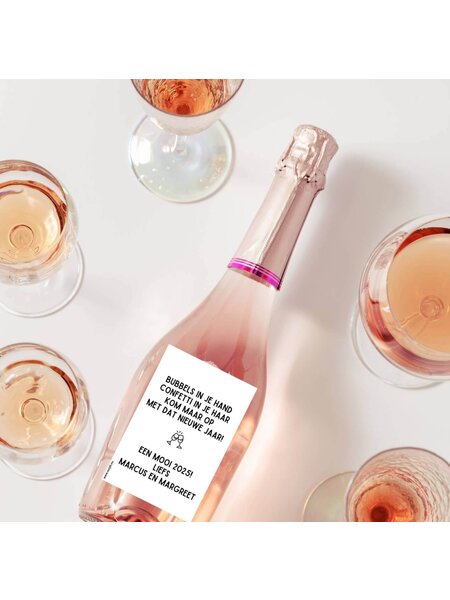 Wijnetiket  Oud en Nieuw Bubbels in je haar