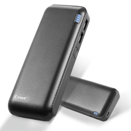 Cager Cager Lederen Powerbank 12000 mAh - Zwart