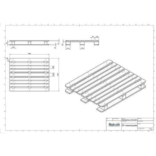 Palette bois CP1  1200x1000x138 mm, NIMP15 - 1000 Kg