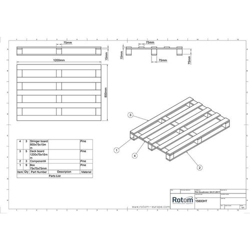 Palette bois Légère 1200x800x120mm, NIMP15 - 400 kg - Neuf