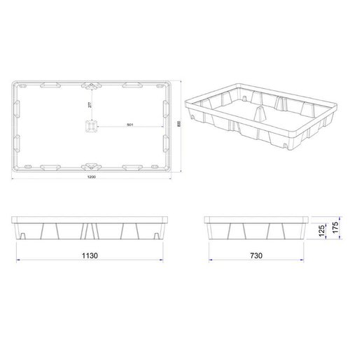 Bac de rétention plastique 1200x800x175mm , avec caillebotis - 100 Litres