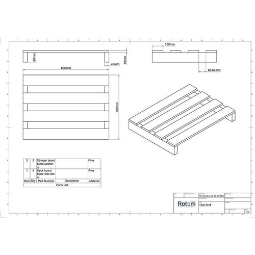 Demi-Palette en bois 2 entrées 800x600 mm - 250 kg - Neuf