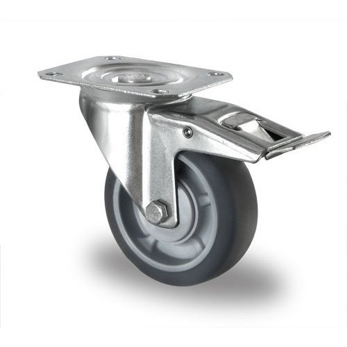 Roulette pivotante à frein PP/TPR Ø 100 mm, roulement à billes - 135 kg