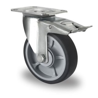 Roulette pivotante à frein PP/TPR Ø 125 mm, roulement à billes - 160 kg